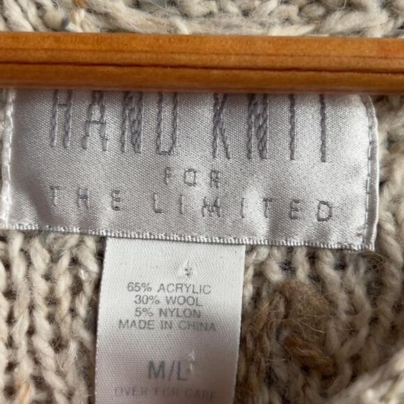 The Limited Intricate Aran/Fisherman Knit Wool-Blend Long Sweater. L. - Picture 7 of 7